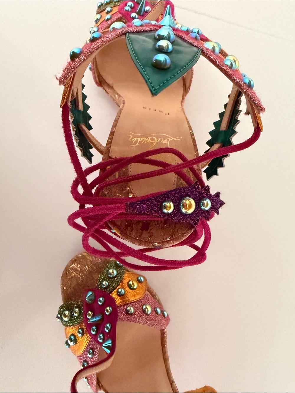Women's Embellished Lace-Up Sandals - Pink & Teal - Picture 5 of 5